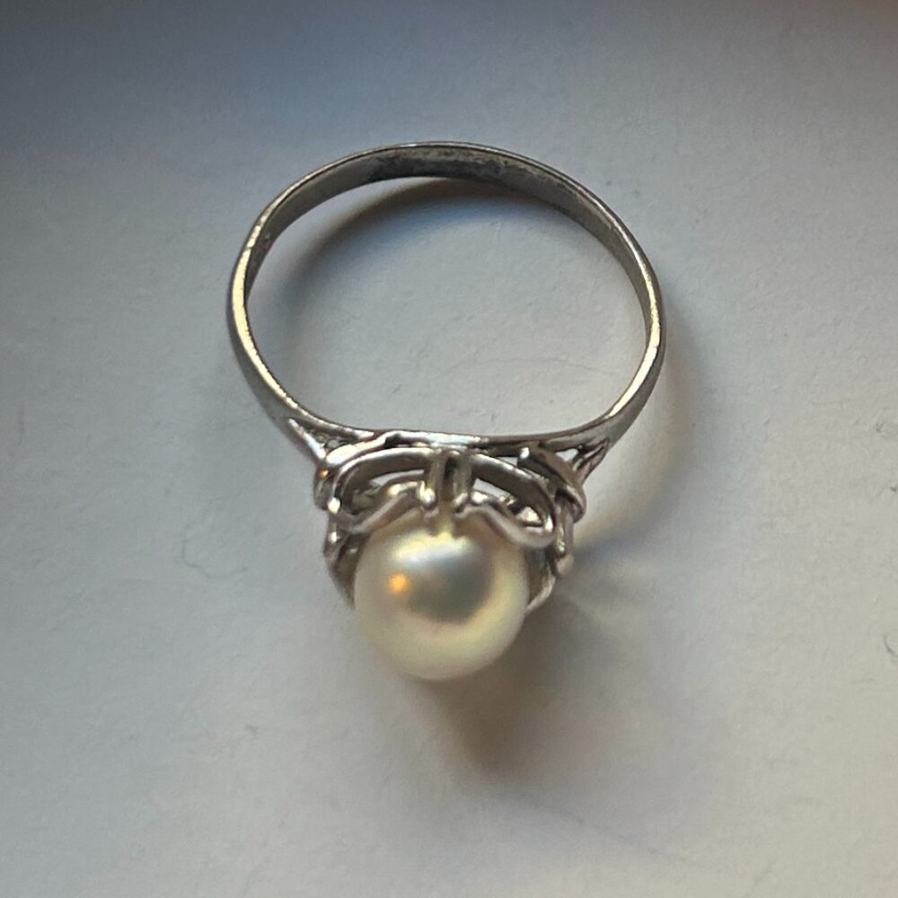 Vintage sterling pearl ring 1950s or 1960s